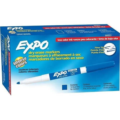 Expo 86003 Low Odor Dry Erase Markers, Fine Tip, Blue, 12-Pack