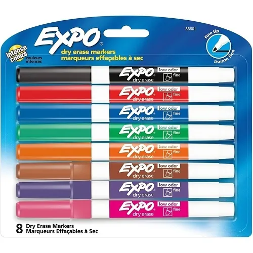 Expo 86601 Low Odor Dry Erase Markers, Fine Tip, Assorted Colors, 8-Pack