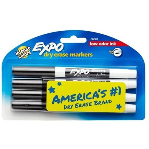 Expo 86661 Low-Odor Dry-Erase Marker, Fine Point, 4-Pack, Black