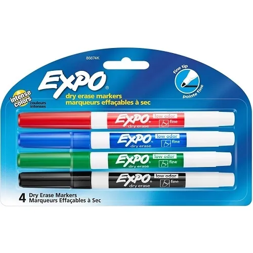 Expo 86674K Low Odor Dry Erase Markers, Fine Tip, Assorted Colors, 4-Pack