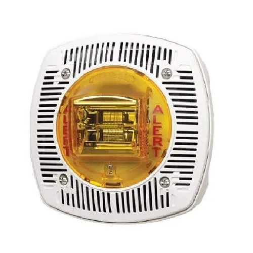 Gentex 904-1429-002 WSSPK24 Colored Lens Series Outdoor Speaker/Strobe, ALERT Text, 24 VDC, Fixed 15/75 Candela, Amber
