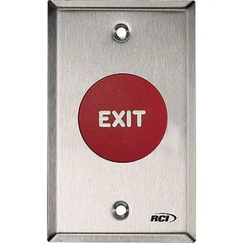 RCI 908TD 908 Series Exit Push Button, Time-Delay, Red Button, Brushed Stainless Steel
