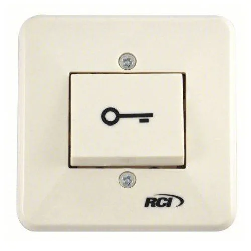 RCI 909S-MO Surface Mount Rocker Switch, Momentary, Engraved with a Key Symbol, Beige