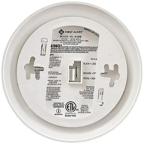 BRK 9120B 120VAC/DC Smoke Alarm, 9V Battery Backup