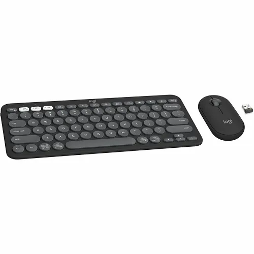 Logitech 920-012061 Pebble 2 Combo Slim Multi-Device Bluetooth English Keyboard and Mouse, Customizable Keys and Button, Tonal Graphite