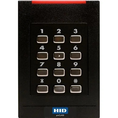 HID 921PHRNEK0002D pivCLASS SE RPK40-H Smart Keypad Reader, 125 kHz HID Prox, AWID and EM4102, Contactless PKI-Based FIPS 201, RS485 FDX, Pigtail, Red LED, Flash Green, Beep, Black