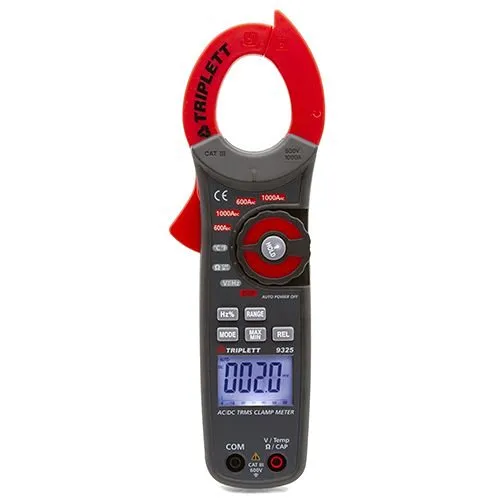 Triplett 9325 3-3/4" Digit 6000 Count True RMS 1000A AC/DC Clamp-On Meter with Backlit LCD Display, 28 Ranges, CAT III 600V