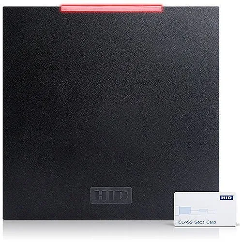 HID 940NNNTEK2037P iClass SE R90 Long Range Smart Card Reader, Low Frequency Off, High Frequency Sio, Seos, Wiegand, Terminal, LED Red, Green Flashing, Buzzer On, CSN Suppressed, Black