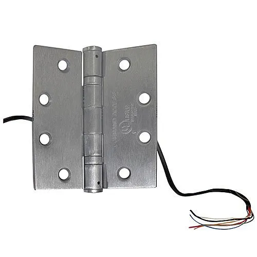 RCI 95219 Electrified Hinge, 2 + 4 Wire 4-1/2" x 4" x 5 Knuckle x 4' Lead, Brushed Stainless Steel