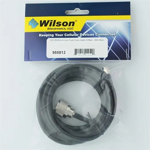 Wilson 955812 RG58 Low Loss Foam Coax Cable, 10', Male SMA Male