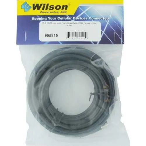 Wilson 955815 Low-Loss Foam RG58, 50 Ohm, 15', Black, SMA- Female to SMA-Male