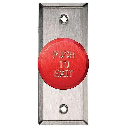 RCI 991N 991 Series Pneumatic Time Delay Exit Push Button, Narrow Aluminum Faceplate, Red and Push TO Exit Button