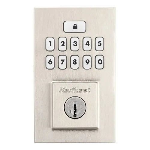 Kwikset 992600-004 SmartCode Series Electronic Touch Pad Entry Lever Deadbolt, Satin Nickel
