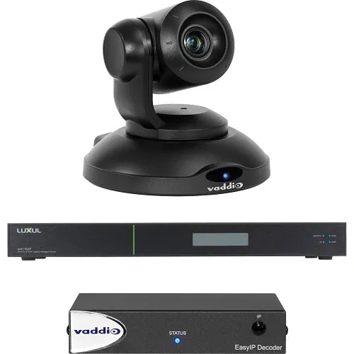 Vaddio EasyIP 10 Base Kit, (1) Professional IP PTZ Camera, (1) Decoder, (1) Luxul Network Switch, Black (999-30201-000)