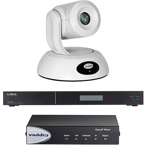 Vaddio EasyIP 20 Base Kit, (1) Professional IP PTZ Camera, (1) Mixer, (1) Network Switch, White (999-30231-000W)