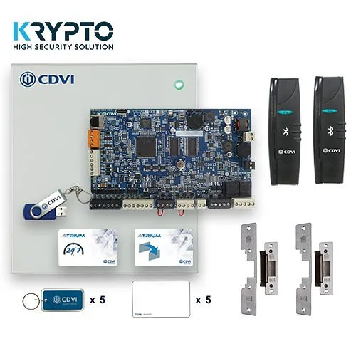 CDVI A22K1BTDS Atrium KRYPTO Mobile-PASS and Door Strike Kit, Includes Mobile Credentials, Readers, Door Strikes and Door Controller