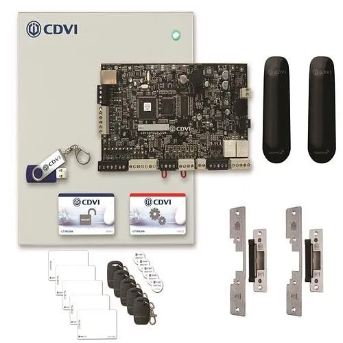 CDVI A22STBDS Atrium 2-Door Star Reader and Door Strike Kit, Includes A22, (2) STARPB Readers, (2) Door Strikes, (15) Credentials, Atrium Software, Master and Programming Cards