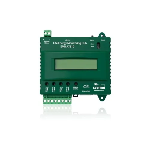Leviton A7810 Energy Monitoring Hub EMB Lite, Submetering, 4-Pulse Inputs, Ethernet, Power Supply Not Included