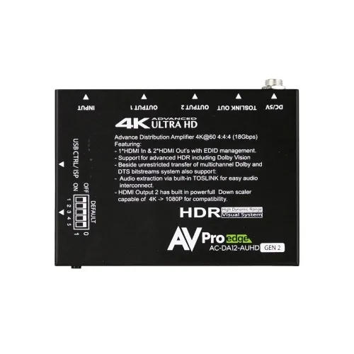 AV Pro Edge AC-DA12-AUHD-GEN2 18Gbps 1x2 HDMI Distribution Amplifier