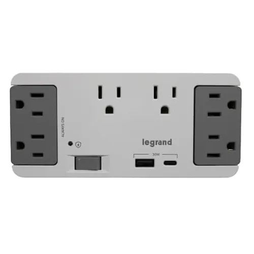 On-Q AC1062 6-Outlet Enclosure Surge Protector with (1) USB-A and (1) USB-C