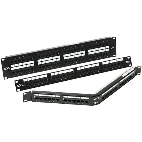 OCC ACC2488/110A5E-R Rack Mount Angled Patch Panel, 568A/B Wired, 24-Port, 1U