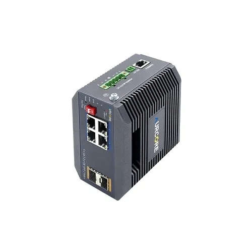 AurCore AIS2001P AIS2000 Series 4x1GE Base-T, 2x1GE SFP, DIN-Rail L2+ Managed Industrial PoE+ Switch, 120W PoE Budge, 12Gbps