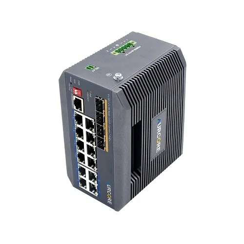 AurCore AIS2003P AIS2000 Series 8x1GE Base-T, 4x1GE Base-T/SFP Combo, DIN-Rail L2+ Managed Industrial PoE+ Switch, 185W PoE Budge, 24Gbps