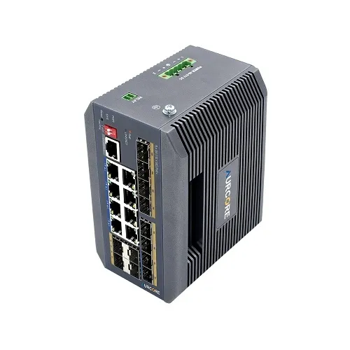AurCore AIS2004P AIS2000 Series 8x1GE Base-T, 12x1GE SFP, DIN-Rail L2+ Managed Industrial PoE+ Switch, 180W PoE Budge, 40Gbps
