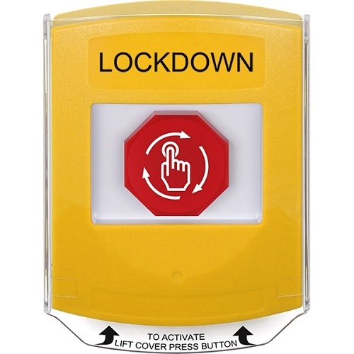 STI G3A229LD-EN G3 Series Multipurpose Push Button, No Camera, Shield Cover, Push-to-Reset, LOCKDOWN Label, English, Yellow