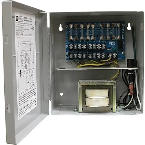 Altronix ALTV248220 CCTV Power Supply with BC100 Enclosure, 8-Fused Outputs, 24/28V AC at 4A, 220V AC