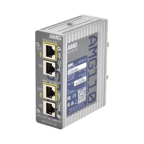 AMG Systems AMG110-2X-SP Dual Channel Industrial PoE Surge Protector, 95W PoE Support, DIN Rail / Wall Mount