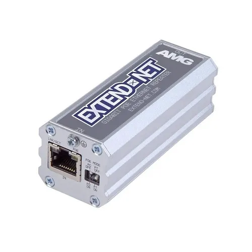 AMG Systems AMG140-1GR Standard Model Industrial 1-Channel PoE Ethernet Repeater, Supports 802.3at 30W PoE User-Selectable Pass-Through Or PD Modes, DIN Rail / Wall Mount