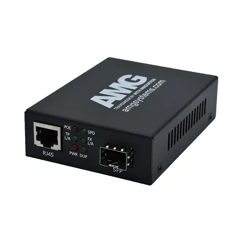 AMG Systems AMG210M-1FAT-1SM2-P30 Mini Media Converter 100Mb Ethernet to Multimode Fiber, 2-Fiber, LC Connector, 30W PoE+
