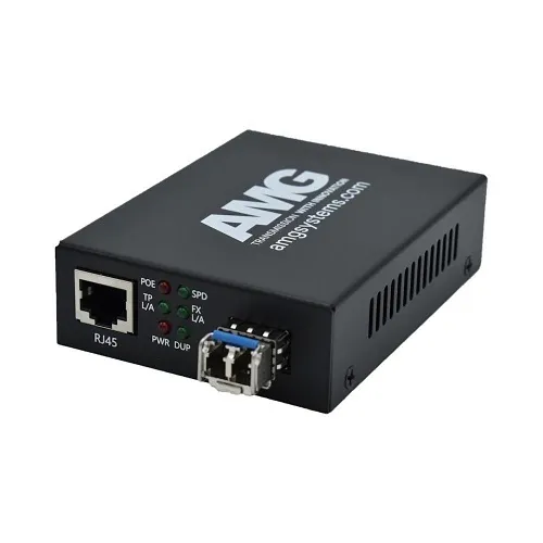 AMG Systems AMG210M-1FAT-1SS2-P30 Mini Media Converter 100Mb Ethernet to Singlemode Fiber, 2-Fiber, LC Connector, 30W PoE+