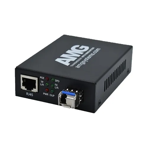 AMG Systems AMG210M-1GAT-1SS1A-P30 210M PoE Series Mini Ethernet Media Converter, 1-Port 10/100/1000BaseT(x) RJ45 with 30W PoE+, 1-Port 1000BaseFx Singlemode, 1-Fiber, 1310nm, LC Connector, 20Km