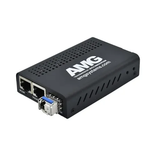 AMG Systems AMG210M-2G-1SS1A 2+1 Commercial Media Converter, 2-Port 10/100/1000Base-T(x) RJ45, 1-Port 1000Base-Fx, Singlemode, 1-Fiber, 1310nm, A-Side, LC Connector