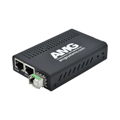 AMG Systems AMG210M-2G-1SS1B 2+1 Commercial Media Converter, 2-Port 10/100/1000Base-T(x) RJ45, 1-Port 1000Base-Fx, Singlemode, 1-Fiber, 1550nm, B-Side, LC Connector