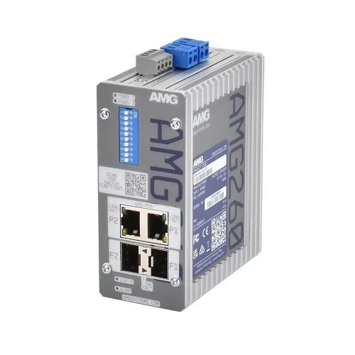 AMG Systems AMG260-2G-2S AMG260 Series Dual Channel 2+2 Port Industrial Media Converter, DIP-Switch Functions, 2 x 12-56VDC Power Inputs, Fault Relay