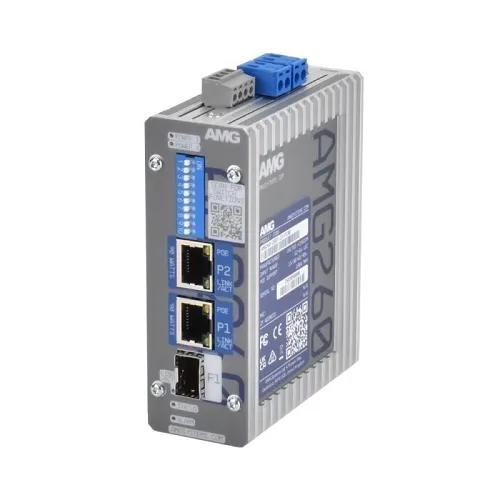 AMG Systems AMG260-2GBT-1S-P180 AMG260 Series 2+1 Port Industrial PoE Media Converter, DIP-Switch Functions, 2 x 52-56VDC Power Inputs, Fault Relay