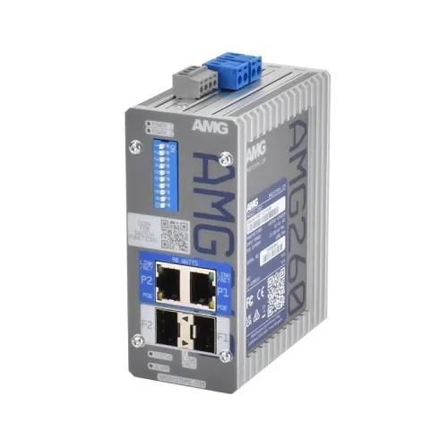 AMG Systems AMG260-2GBT-2S-P180 AMG260 Series Dual Channel 2+2 Port Industrial PoE Media Converter, DIP-Switch Functions, 2 x 52-56VDC Power Inputs, Fault Relay