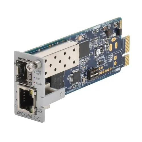 AMG Systems AMG260B-1F-1S AMG260B Series Industrial Blade Media Converter Card, 1 x 10/100Base-T(x) RJ45 Port, 1 x 100/1000Base-Fx SFP Port, Blade Rack Power Input