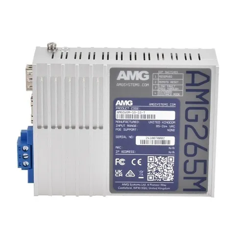 AMG Systems AMG265M-1G-1S-T AMG265M Series Industrial Multirate Mini Media Converter, 1 x 10/100/1000Base-T(x) RJ45 Port, 1 x 100/1000Base-Fx SFP Port, Integrated PSU