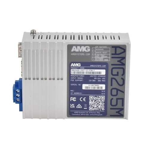 AMG Systems AMG265M-1GAT-1S-P30-T AMG265M Series Industrial Multirate Mini PoE Media Converter, 1 x 10/100/1000Base-T(x) RJ45 Port, 1 x 100/1000Base-Fx SFP Port