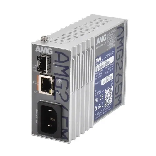 AMG Systems AMG265M-1GAT-1S-P30 AMG265M Series Industrial Multirate Mini PoE Media Converter, 1 x 10/100/1000Base-T(x) RJ45 Port, 1 x 100/1000Base-Fx SFP Port, Integrated 30W PSU