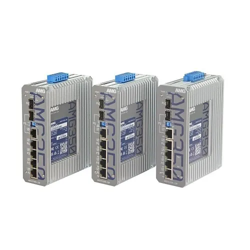AMG Systems AMG350-4G-1C-1S AMG350 Series Industrial 6-Port Unmanaged Switch, 4-Port 10/100/1000Base-T(x) RJ45, 1-Port 10/100/1000Base-T(x) RJ45 or 100/1000Base-Fx SFP Combo, 100/1000Base-Fx SFP Port