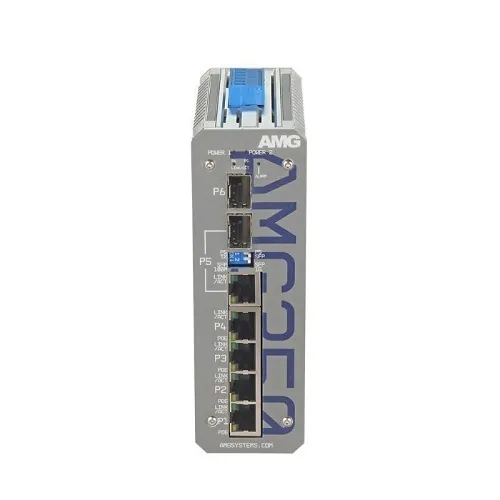 AMG Systems AMG350-4GAT-1C-1S-P120 AMG350 Series Industrial 6-Port Unmanaged PoE Switch, 4 x 10/100/1000Base-T(x) RJ45 Ports, 1 x 10/100/1000Base-T(x) RJ45 or 100/1000Base-Fx SFP Combo Port