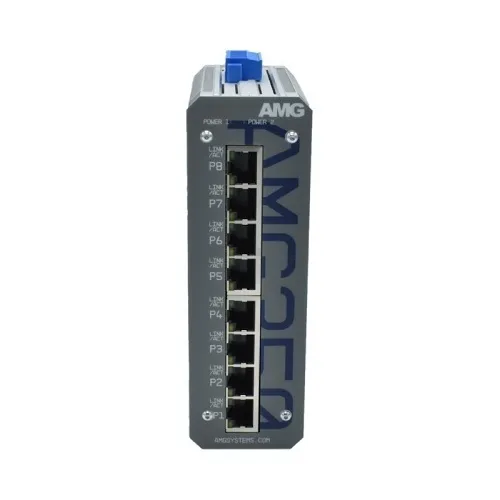 AMG Systems AMG350-8G AMG350 Series Industrial 8-Port Unmanaged Switch, 8 x 10/100/1000Base-T(x) RJ45 Ports, 12-56VDC Power Input