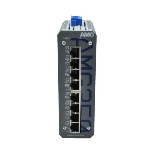 AMG Systems AMG350-8GAT-P200 AMG350 Series Industrial 8-Port Unmanaged PoE Switch, 8 x 10/100/1000Base-T(x) RJ45 Ports, 48-56VDC Power Input