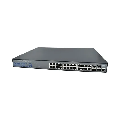 AMG Systems AMG510-22GAT-2CAT-2S-P460 Commercial 26-Port Managed Switch, 22x10/100/1000Base-T(x) RJ45 Ports, 2x10/100/1000Base-T(x) RJ45 or 100/1000Base-Fx SFP, 2x100/1000Base-FX SFP Ports, 1U 19"
