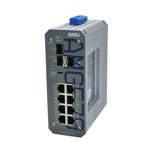 AMG Systems AMG570-4GBT-4G-3S-P360-KM1 AMG570 Series Industrial 11-Port Managed Switch Kit, Includes (2) 1Gb Multimode SFP Module,  (1) DIN-Rail Power Supply, and PSU Equipment Mounting